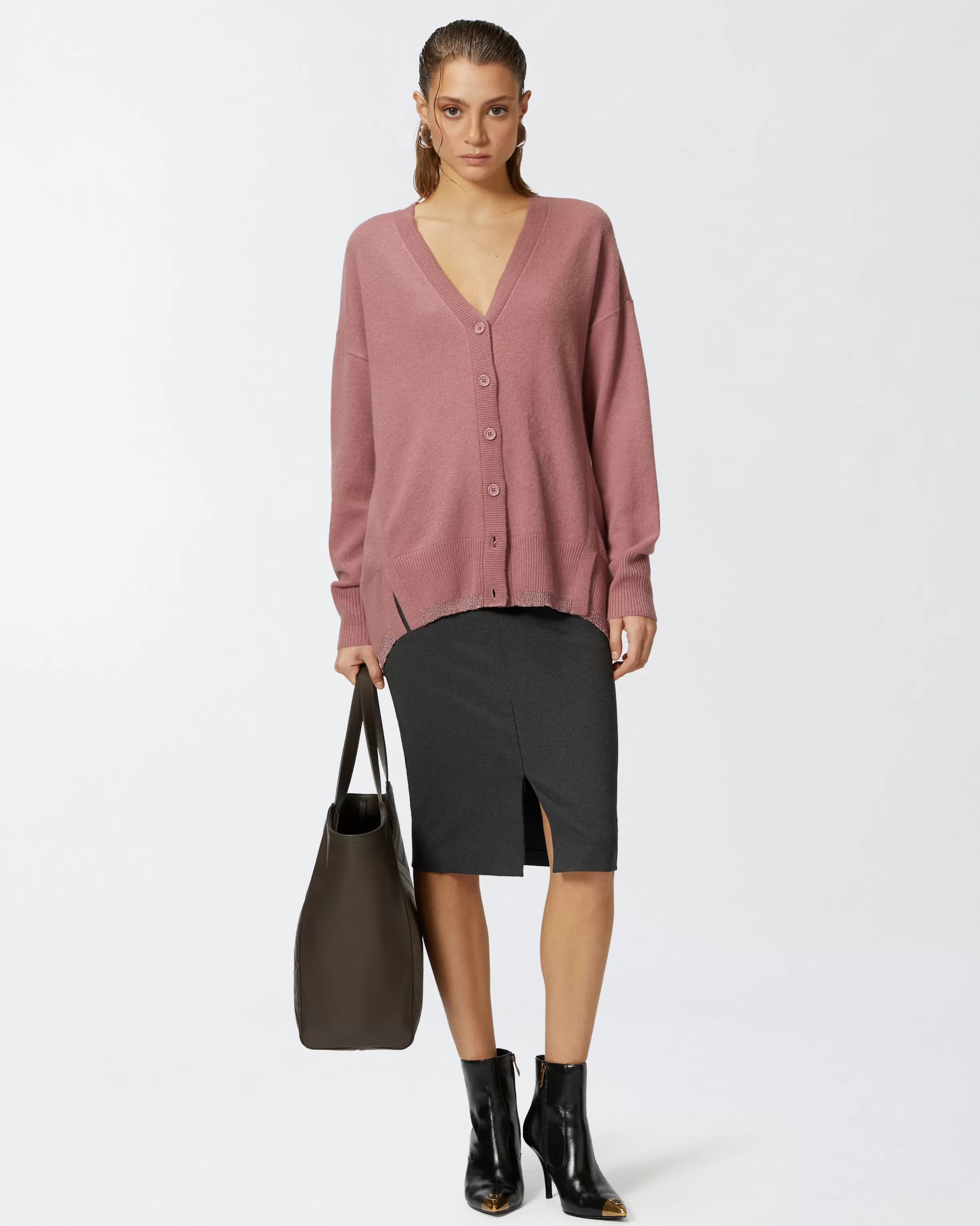 PINKO Wool and cashmere cardigan with lurex edging