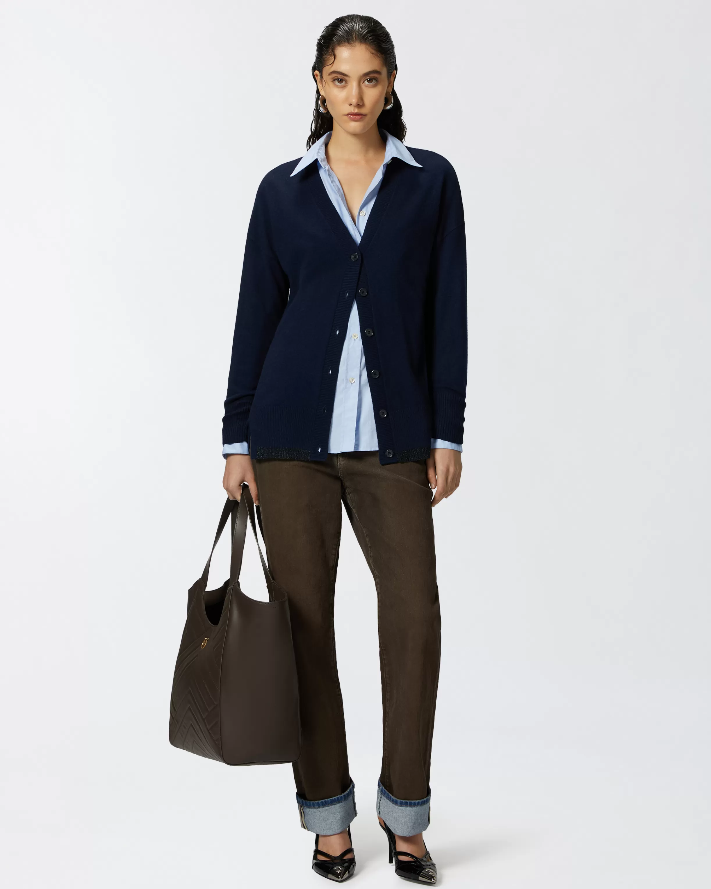 PINKO Wool and cashmere cardigan with lurex edging