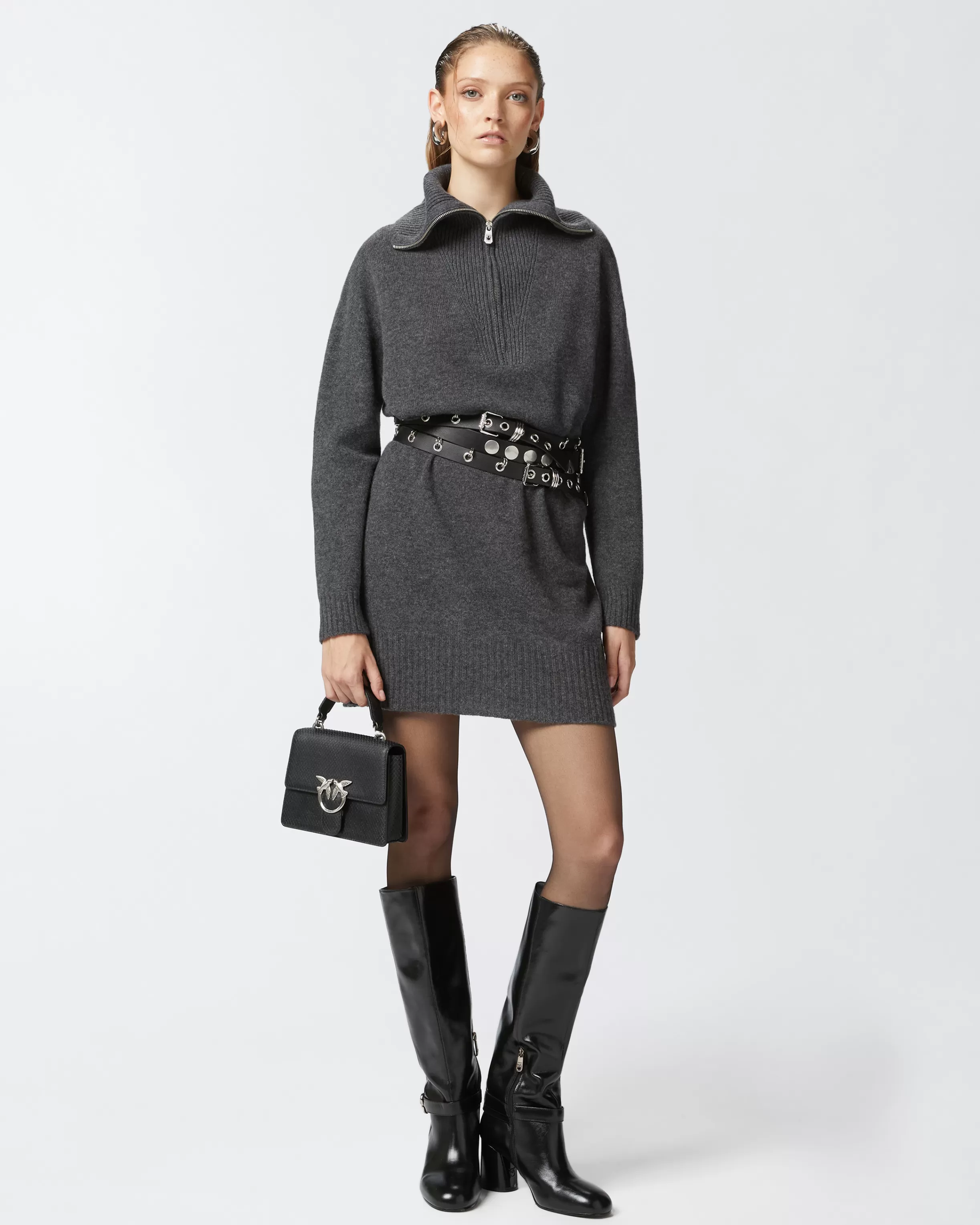 PINKO Wool and cashmere high neck mini dress