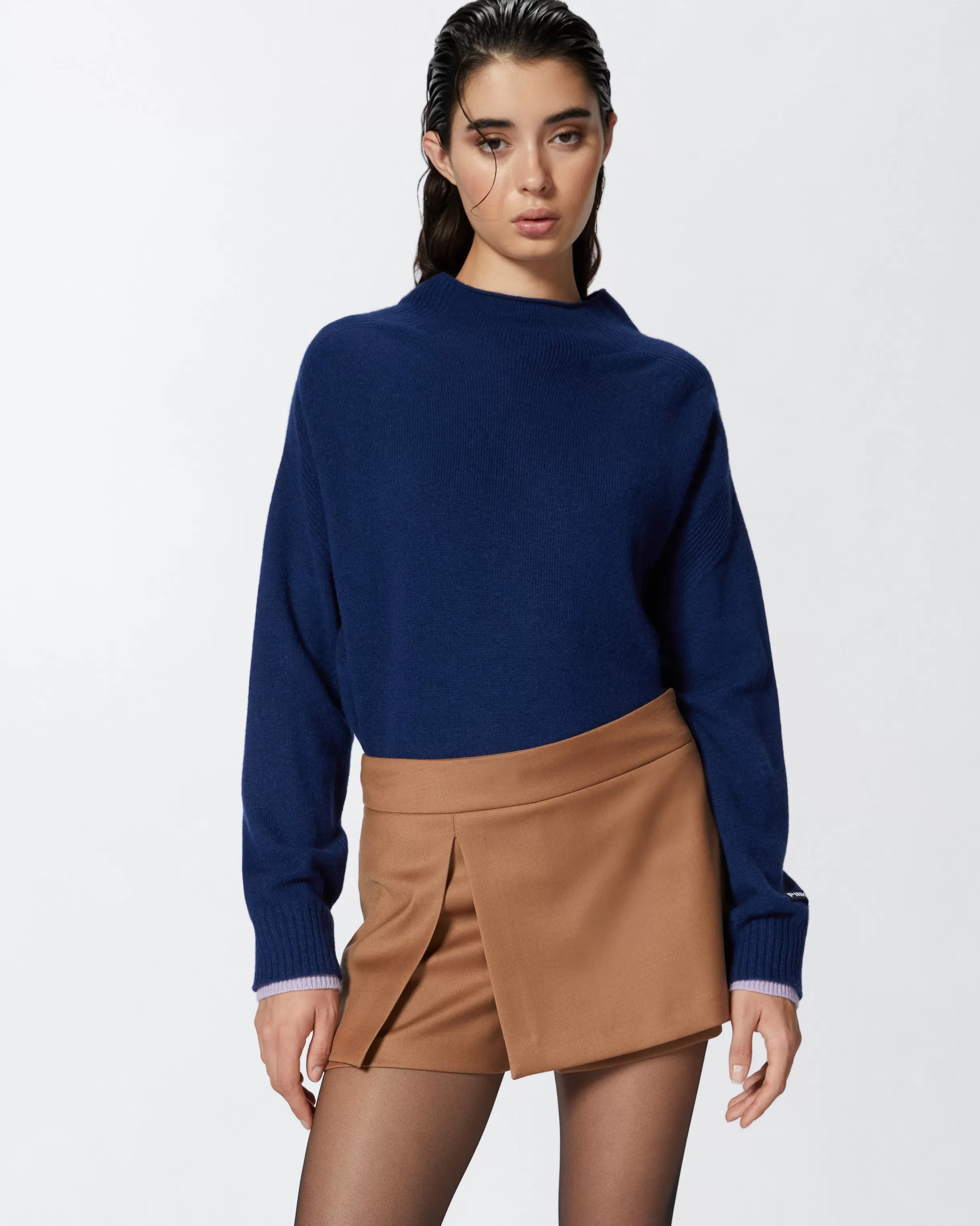 PINKO Wool and cashmere sweater with stand-up collar