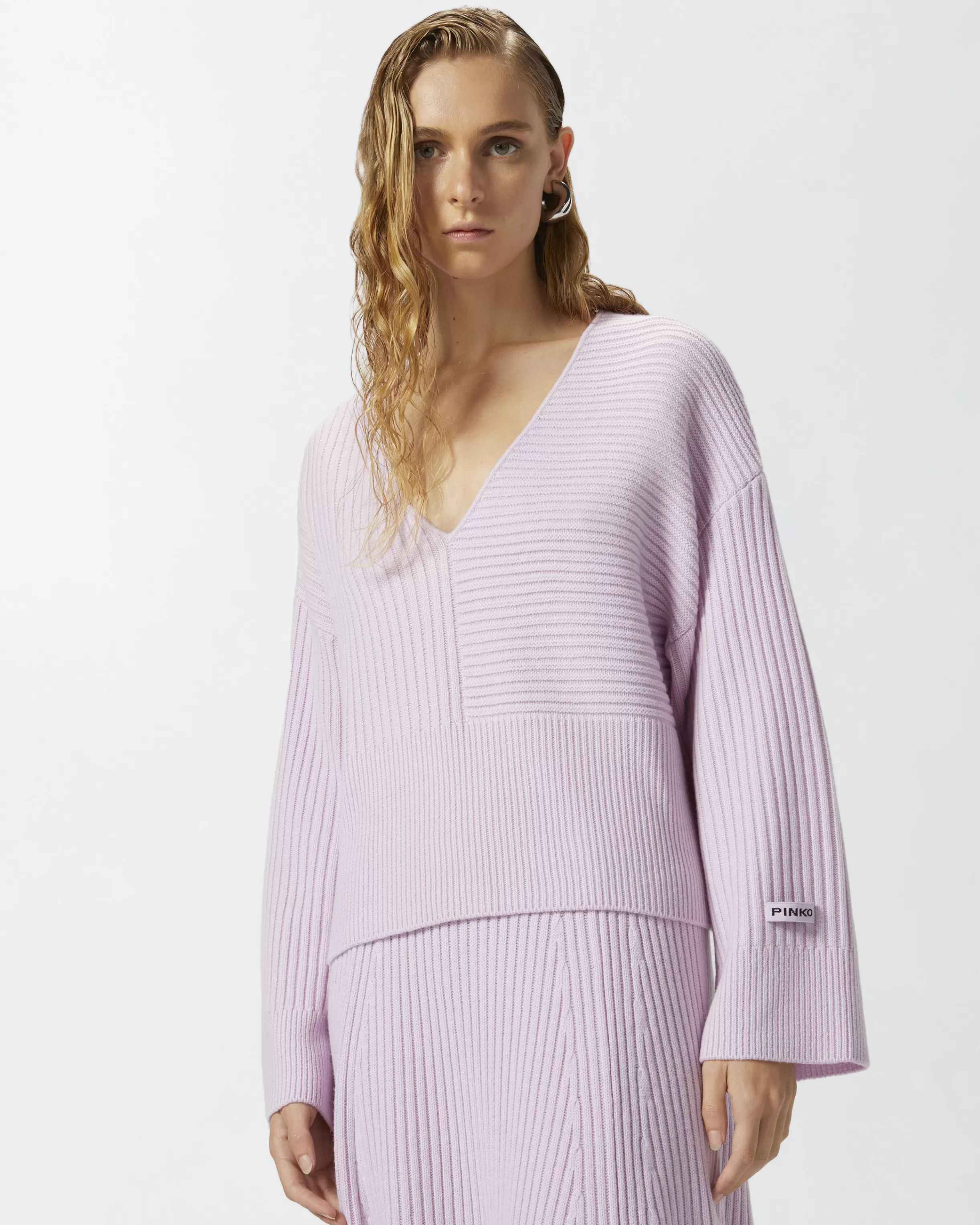 PINKO Wool and cashmere V-neck ribbed sweater