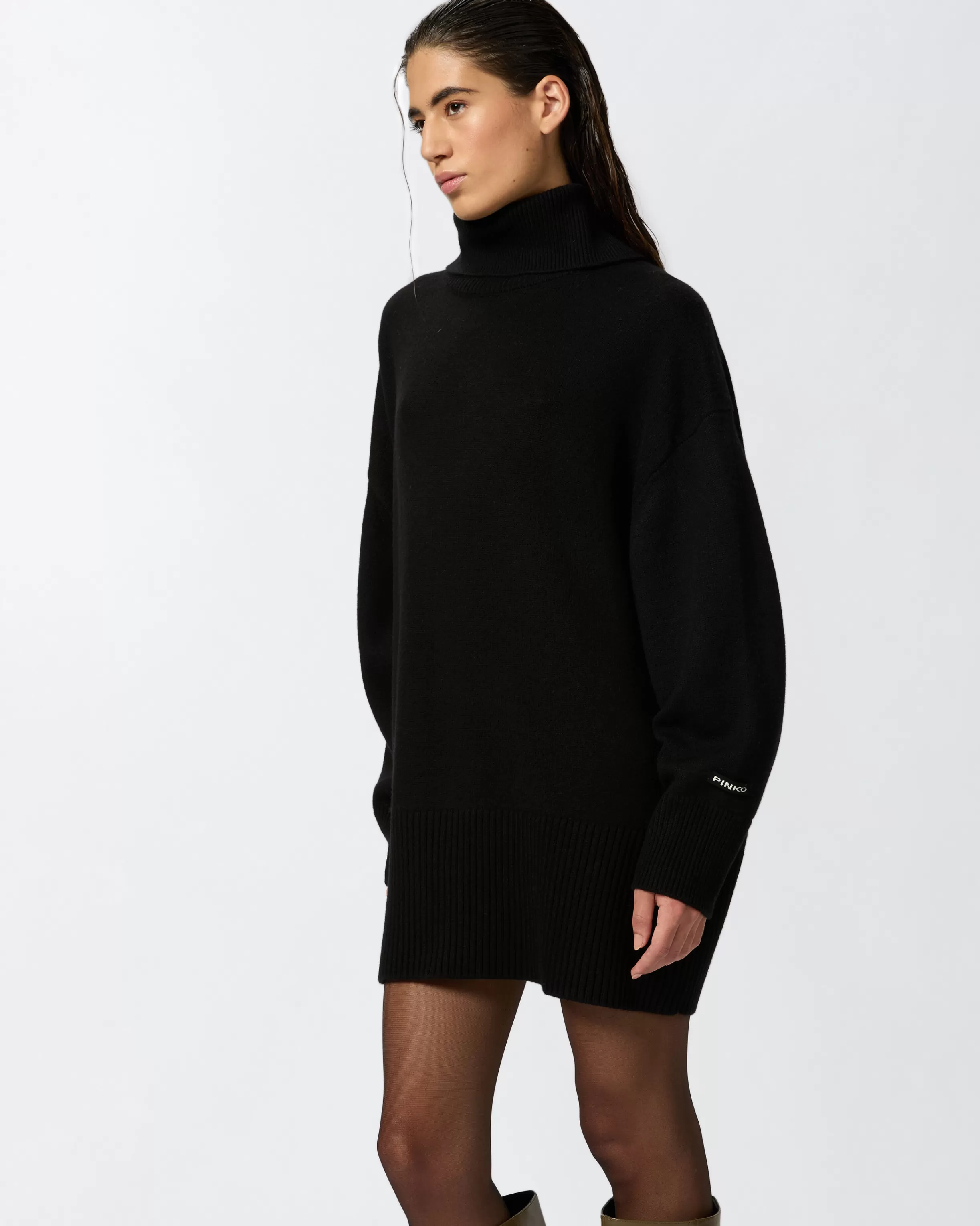 PINKO Wool mini dress with high neck