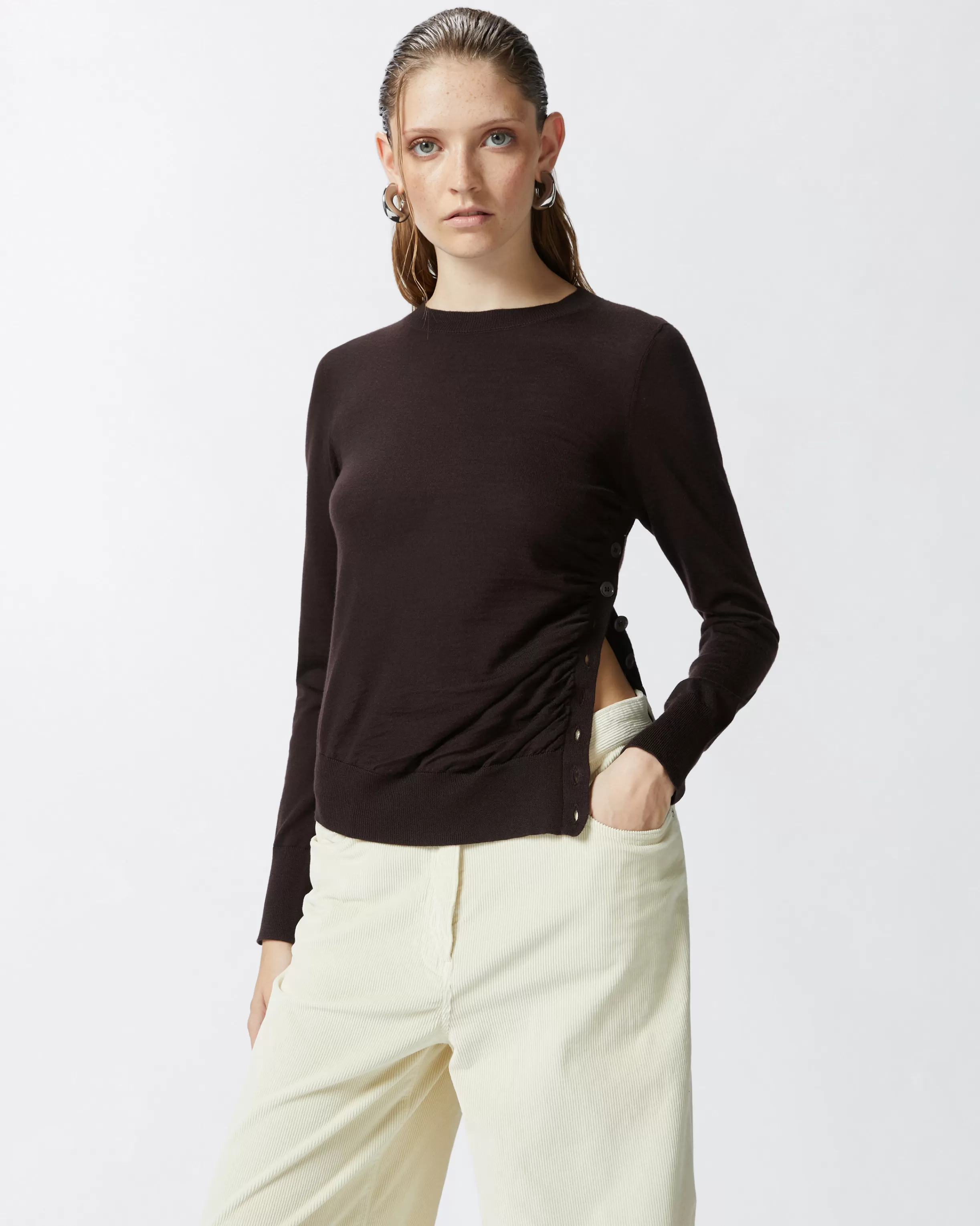 PINKO Wool sweater with side buttons