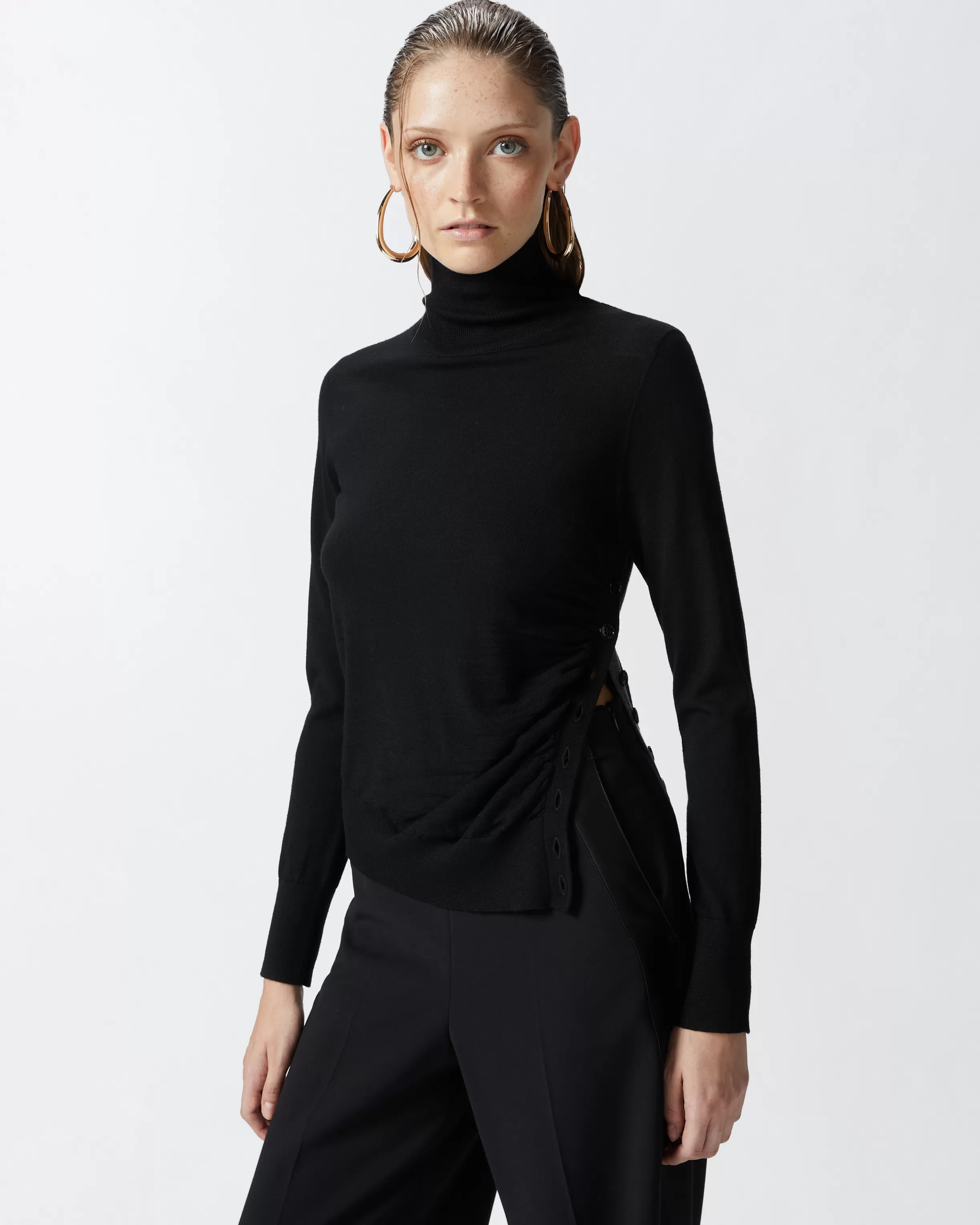 PINKO Wool turtleneck with side buttons