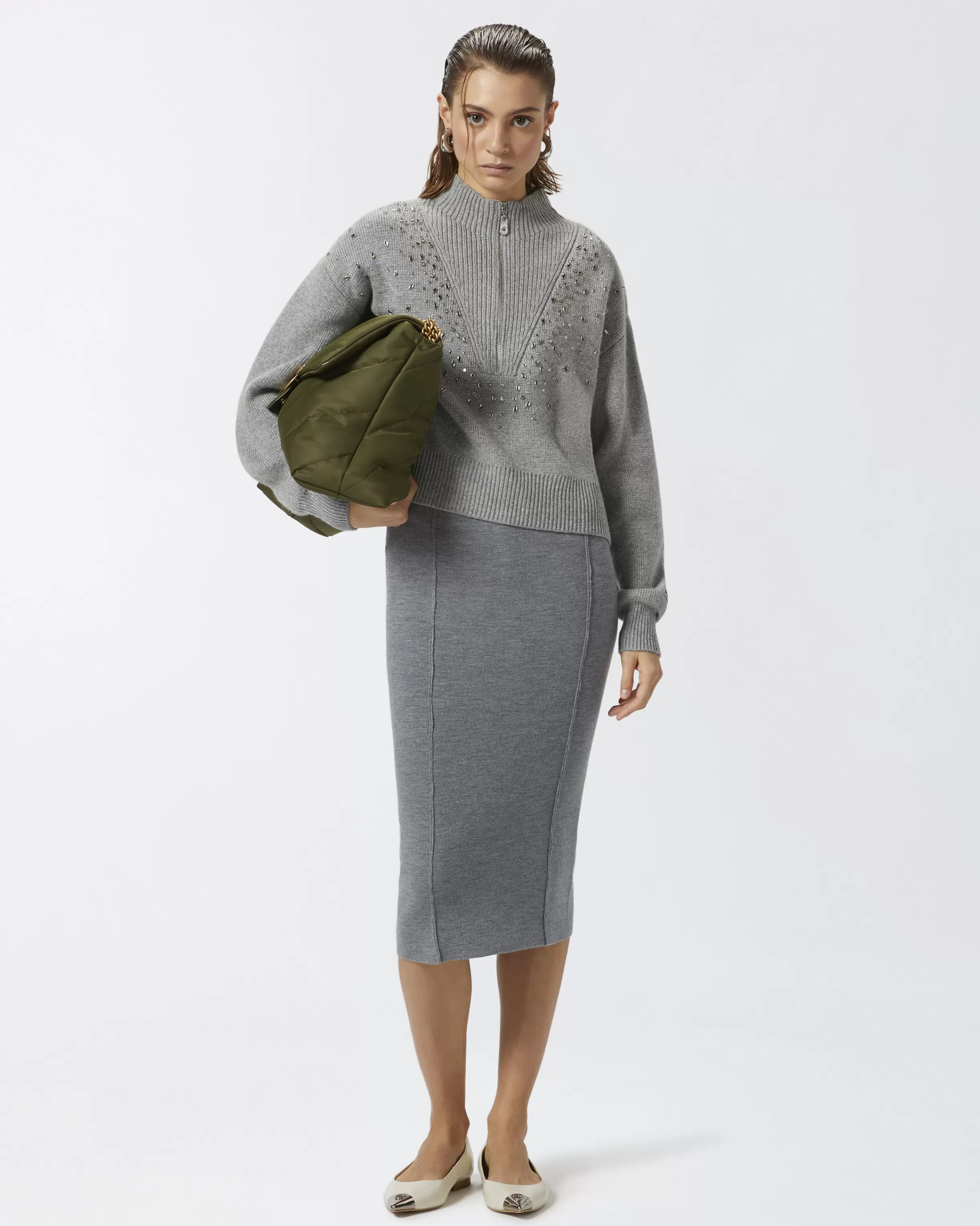 PINKO Wool-knit pencil skirt